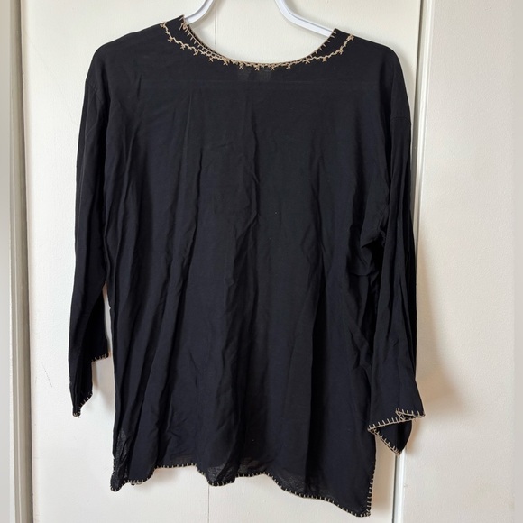 🎉4/30$🎉 Vintage Black Embroidered Boho Blouse✨ Size XL (ptp 22) — 8/10 - Picture 4 of 4